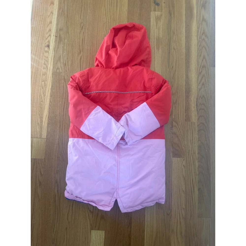Boden Kids Red Pink Colorblock Sherpa Lined Hooded Parka Winter Coat Size 6-7Y